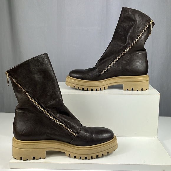 Michele Lopriore Leather Arizona Side Zip Combat Boots in Brown.